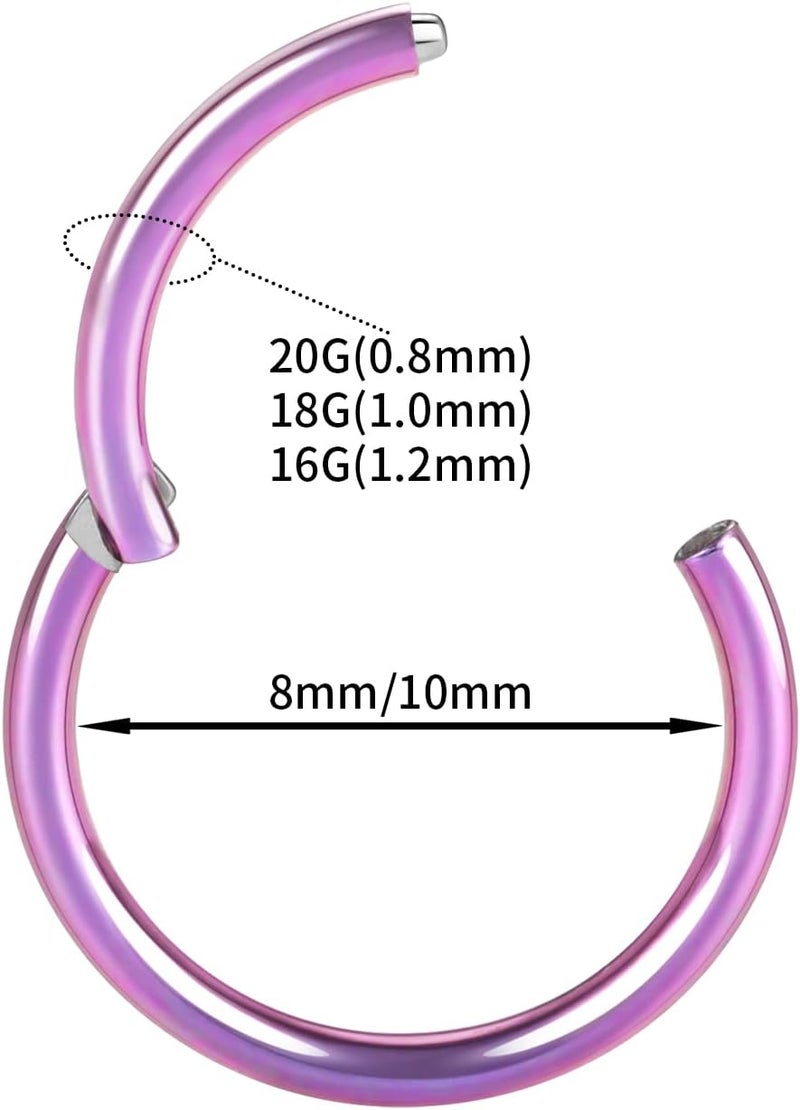 FUNLMO Store 316L Surgical Steel Hinged Segment Nose Ring Hoop for Nose Septum Cartilage Helix Tragus Conch Rook Daith Lobe Lip Piercings 1 Pc - Image 2